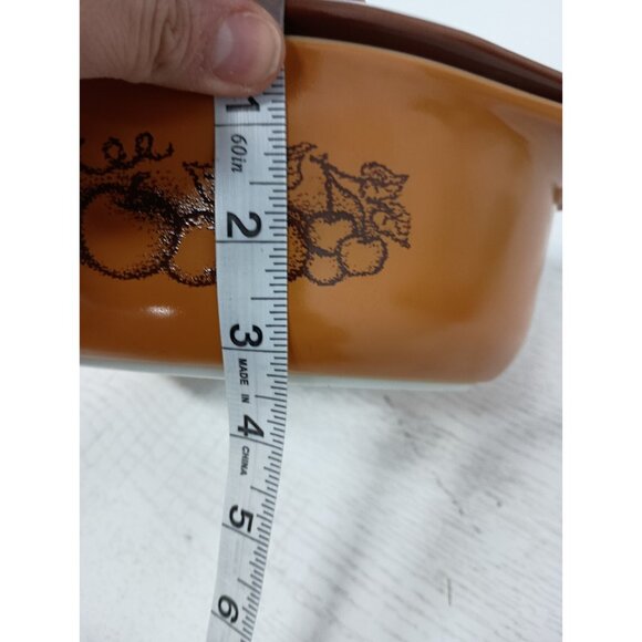 Vintage 1970s Pyrex Old Orchard Brown Oval Casserole Dish With Lid 1 1/2 Qt - Picture 11 of 11